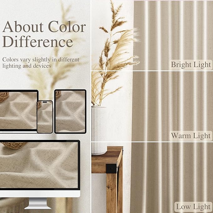Taupe Burlywood Linen Curtains for Living Room 105 Inches Long Light Filtering Semi Sheer Curtain Back Tab Rustic Luxury Neutral Modern Farmhouse Decor Drapes for Bedroom Dinner Room 52x105, 2 Panels