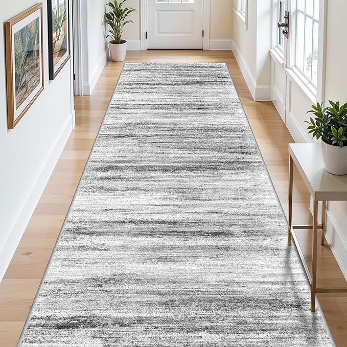 Large Runner Rugs for Hallway 4x16: Non-Slip Washable Wide Carpet - Soft Low-Pile Stain and Spill Resistant Rug for Entryway Living Room Dining Room Balcony Garage Office Grey
