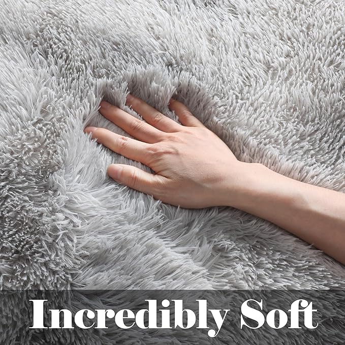ONASAR 8x10 Area Rugs for Living Room, Tie-Dyed Light Grey Large Fluffy Shag Bedroom Rug, Soft Plush Thick Shaggy Big Floor Carpet for Kids Boy and Girls Teen Dorm Nursery Indoor Home Decor