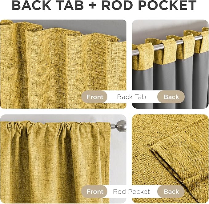 Joydeco Blackout Curtains for Bedroom - 108 Inch Long 100% Light Blocking 2 Panels Set Yellow Drapes, Thermal Insulated Room Darkening Curtains, Linen Textured for Living Room, Rod Pocket & Back Tabs
