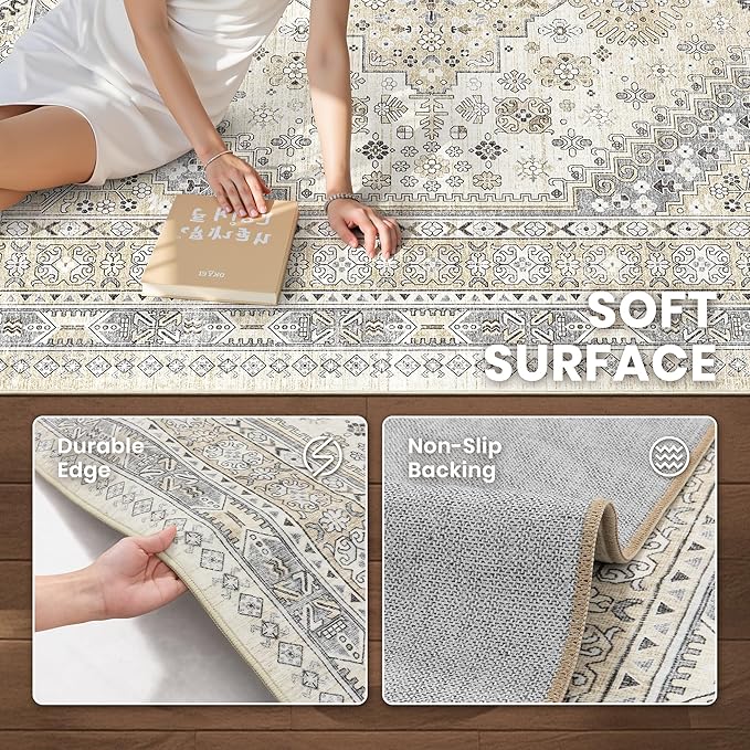 zesthome Washable Runner Rug 2.5x16 - Stain Resistant Entryway Rug,Ultra-Thin Kitchen Rugs, Anti Slip Backing Runner Rugs for Entrance Laundry Room Indoor Hallway (Beige,2.5'x16')