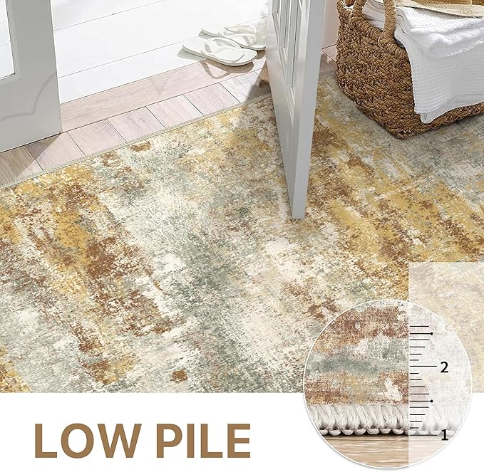Area Rugs 8x10 for Living Room Bedroom, Modern Abstract Machine Washable Rug, Large Soft Low Pile Floor Cover with Non Slip Backing for Dining Room, Orange Green