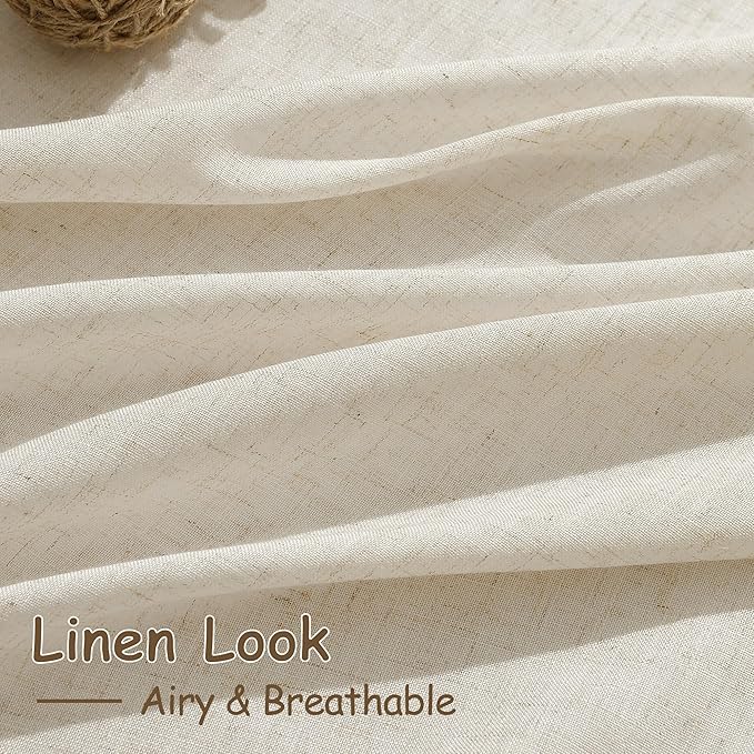 Birch Beige Linen 144 Inch Curtains for Living Room Light Filtering Semi Sheer Curtain Back Tab Modern Farmhouse Decor Elegant Coastal Drapes Floor to Ceiling High Window for Bedroom 52x144, 2 Panels