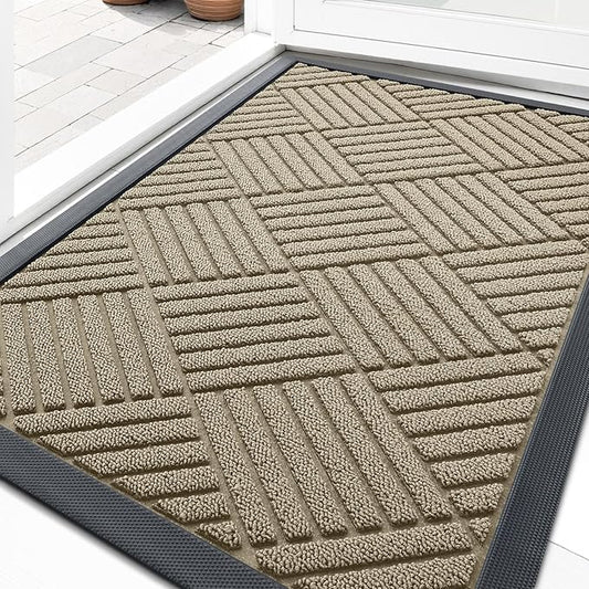 OLANLY Front Door Mat Outside Entrance 33x21, Absorbent, Heavy Duty Sturdy Natural Rubber Doormat Indoor Outdoor, Stain and Fade Resistant, Non-Slip Low Profile Floor Mat for Entryway, Beige Diamond