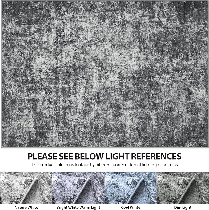 4x6 Area Rugs for Living Room Rug Washable: Abstract Rug for Dining Room Bedroom Carpet Non Slip 4 by 6 Indoor Modern Nursery Home Office Black Grey
