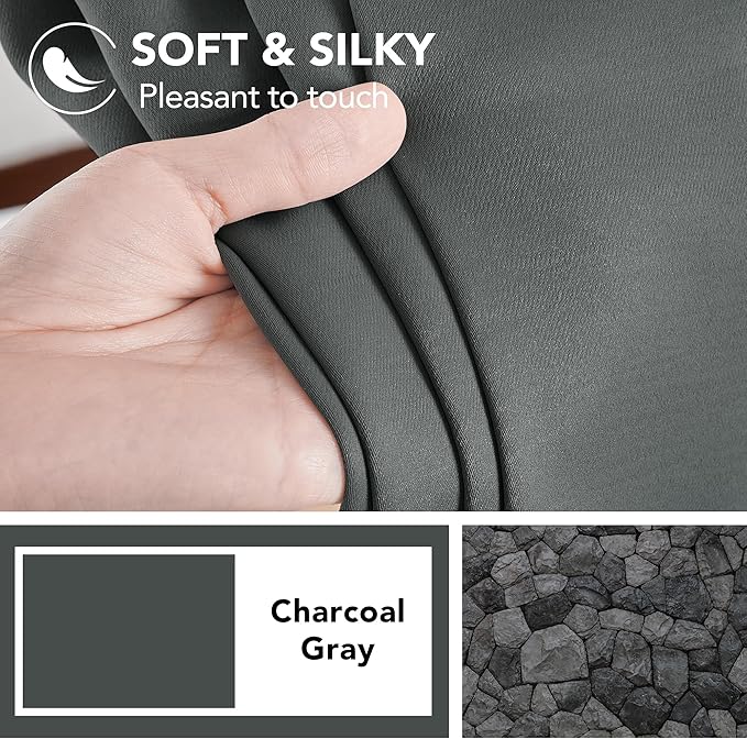 Deconovo Blackout Curtains, Thermal Insulated, W52 x L84 2 Panels, Back Tab, Machine Washable, Room-Darkening Drapes for Bedroom/Living Room Dark Grey