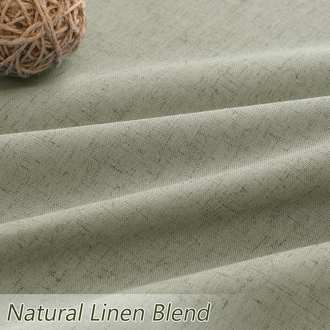 Sage Green 100% Blackout Linen Curtains 94 Inch Length 2 Panels Set for Living Room Bedroom Back Tab Thermal Insulated Black Out Drapes Room Darkening Window Curtains 94 Inches Long