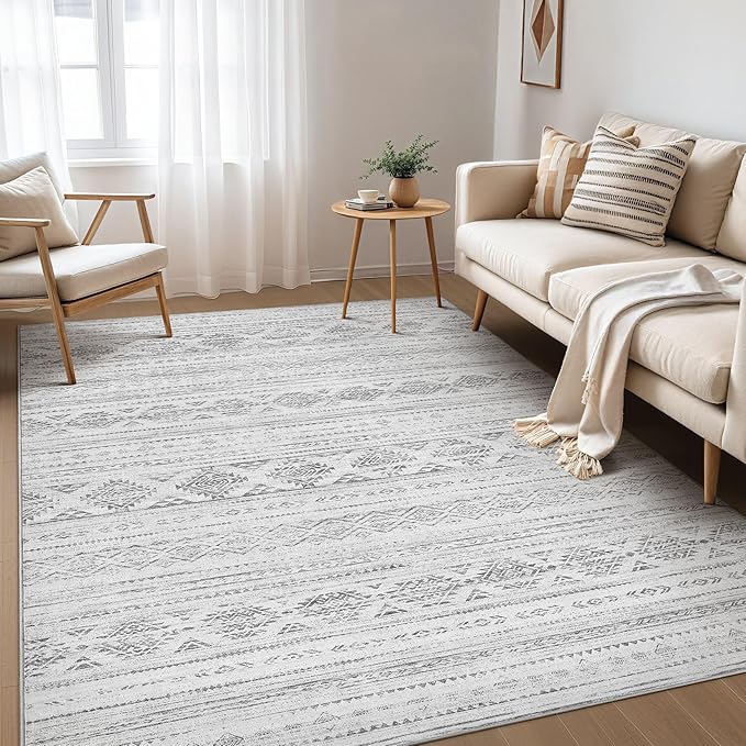 Nakagishi 5x8 Area Rugs Living Room: Washable Boho Large Neutral Soft Farmhouse Rug Stain Resistant Modern Indoor Floor Non-Slip Carpet for Bedroom Nursery Kids Office Dining Room Dorm - Dark Grey