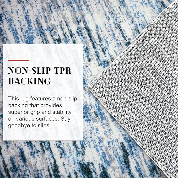 Lansny Modern Abstract 4x6 Living Room Washable Rug Non-Slip Soft Bedroom Area Rug Grey Blue White Thin Print Faux Wool Floor Carpet Throw Rugs for Nursery Playroom Dining Room Indoor Home Decor