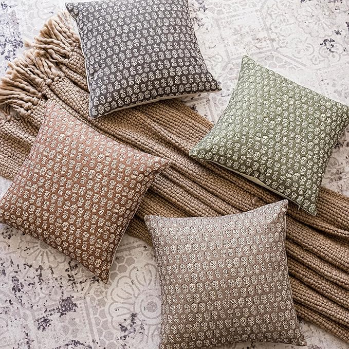 Foindtower Set of 2 Decorative Vintage Floral Print Throw Pillow Covers Neutral Modern Farmhouse Cushion Covers Boho Home Decor for Sofa Couch Chair Bedroom Living Room,22×22 Inch,Sage Green