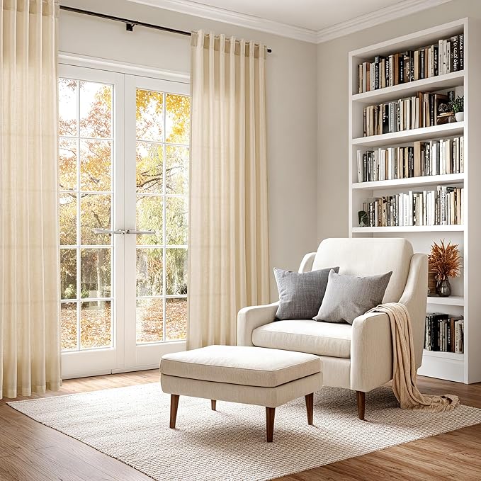 Nanspring Tan Linen Curtains 84 Inches Long for Bedroom Back Tab Light Filtering Privacy Semi Sheer Curtain Modern Farmhouse Decor Cotton Textured Drapes for Living Room 2 Panels 52x84