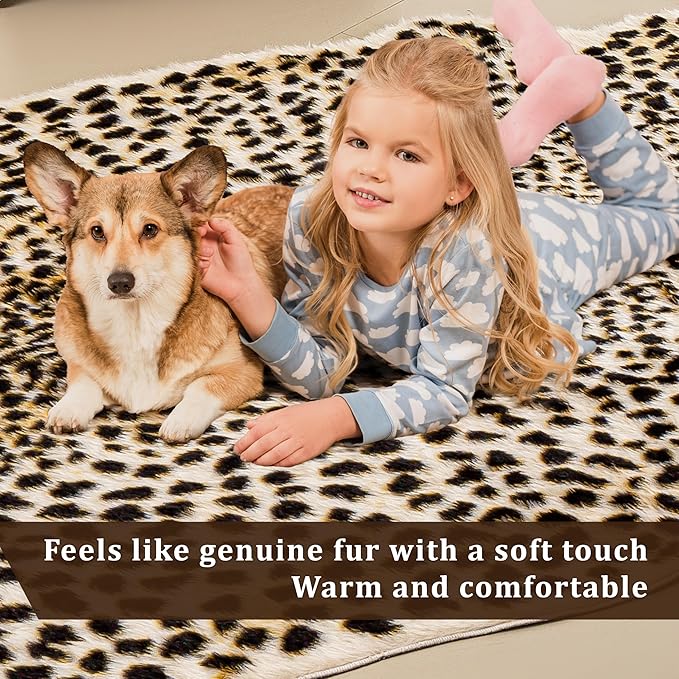 Oversized Cheetah Print Rug, Large Leopard Rug 6.2x8.2 Feet Faux Animal Print Skin Cheetah Area Rug for Bedroom Living Room Animal Fur Hide Rustic Antelope Deer Multicolor