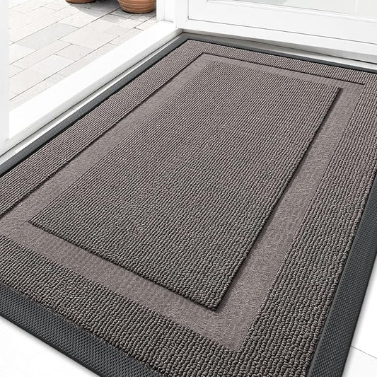OLANLY Front Door Mat Indoor Outdoor Entrance, Waterproof All-Season, All-Weather Doormat, Sturdy Natural Rubber, Low Profile, Easy Clean Patio Porch Entryway Mat, 35x23, Taupe