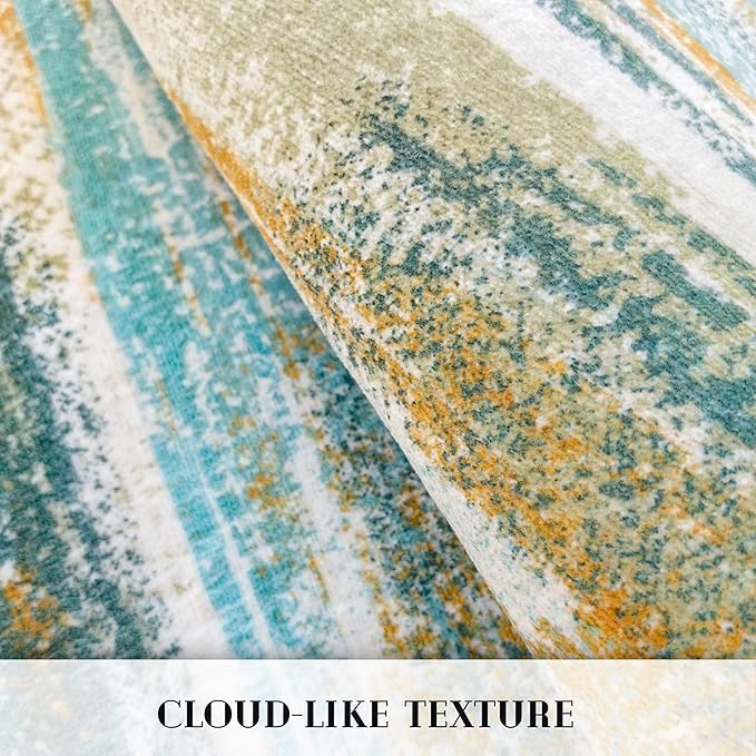 Lansny Modern Abstract Runner Rug 2.6x8, Green Mustard Multi Washable Kitchen Runner Non-Slip Soft Hallway Rug Runner Thin Print Faux Wool Carpet for Entryway Bedroom Laundry Room Indoor