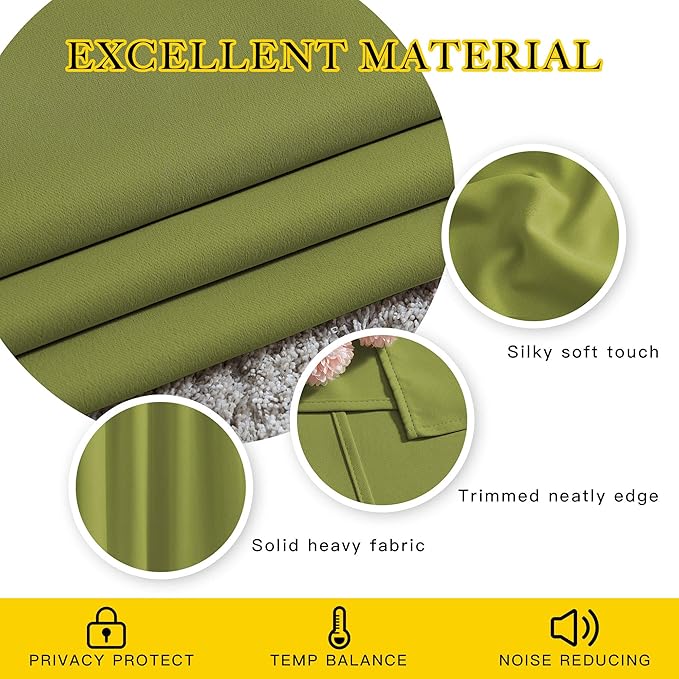 NICETOWN Bedroom Room Darkening Curtains and Drapes - Window Treatment Thermal Insulated Solid Grommet Room Darkening Draperies for Bedroom/Living Room (Fresh Green, Set of 2, 80 by 84 Inch)