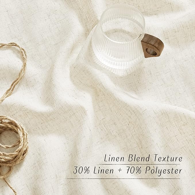 NICETOWN Rustic Linen 144 inch Long Curtains for Living Room, Grommet Privacy Added Thick Linen Weave with Light Filter Window Curtains & Drapes for Bedroom, Natural, W55 x L144, 2 Panels