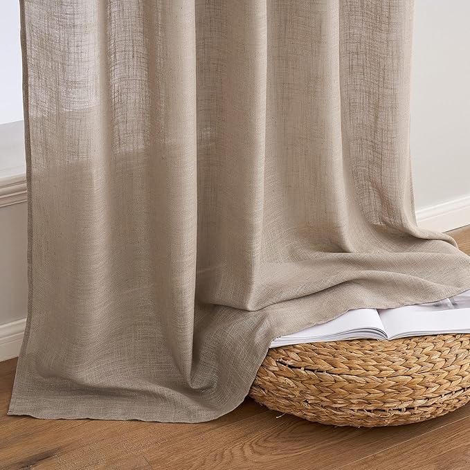 MIULEE Taupe Linen Curtains 108 Inches Long for Bedroom Living Room, Soft Thick Linen Textured Window Drapes Semi Sheer Light Filtering Rod Pocket Back Tab Burlap Look Farmhouse Decor, 2 Panels