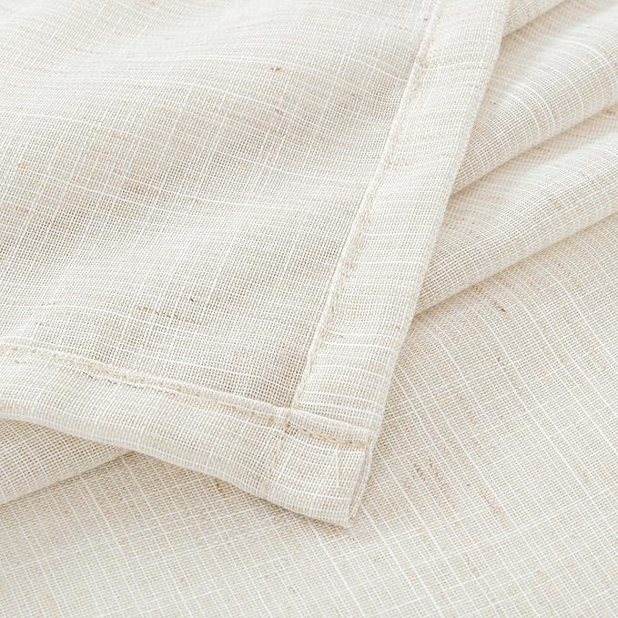 BGment Linen Curtains 40 Inch Length for Kitchen Cafe Window - Rod Pocket Ivory Semi Sheer Drapes Natural Light Filtering for Bedroom Bathroom Lightweight Rustic, 2 Panels Set, 42 X 40 Inch
