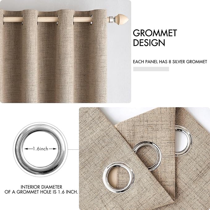 MIULEE 100% Blackout Linen Textured Curtains for Bedroom Solid Thermal Insulated Copper Brown Grommet Room Darkening Curtains & Drapes Luxury Decor for Living Room Nursery 52 x 108 Inch (2 Panels)