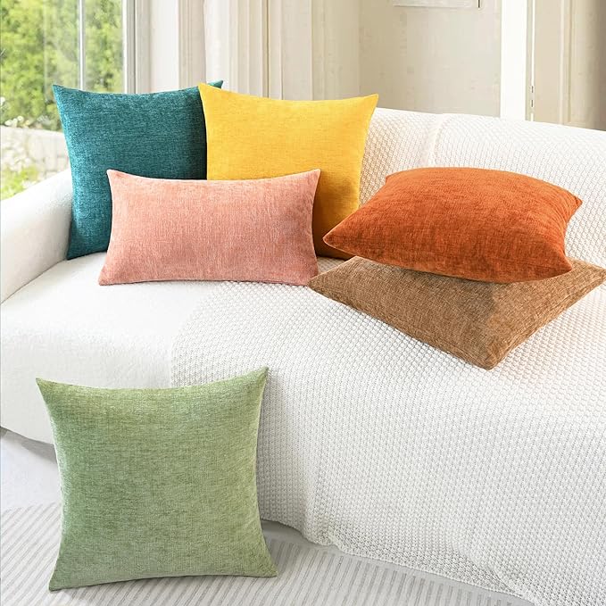 CaliTime Throw Pillow Covers Decorative 18 X 18 Inches Pack of 4 Cozy Chenille Cushion Cases for Couch Sofa Bed Living Room Home Teal