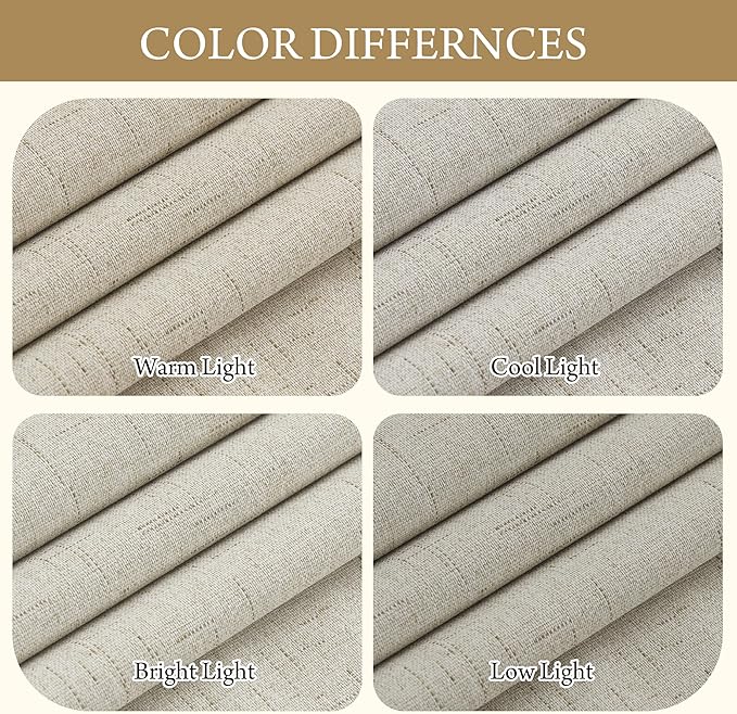 RYB HOME Beige Blackout Curtains 90 inches Long 2 Panels Set, Thermal Insulated Total Light Blocking Noise Reducing Neutral Linen Drapes for Living Room Nursery Office, 52" W x 90" L