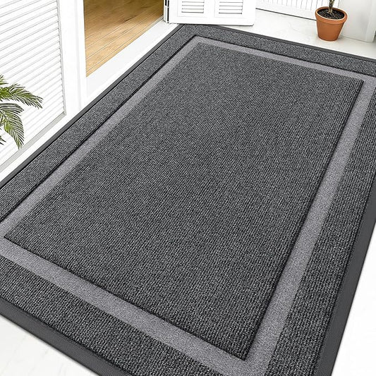 OLANLY Front Door Mat Indoor Outdoor Entrance, Waterproof All-Season, All-Weather Doormat, Sturdy Natural Rubber, Fade Resistant, Low Profile, Easy Clean Patio Porch Entryway Mat, 59x40, Grey