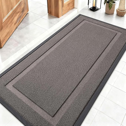 OLANLY Front Door Mat Indoor Outdoor Entrance, Waterproof All-Season, All-Weather Doormat, Sturdy Natural Rubber, Low Profile, Easy Clean Patio Porch Entryway Mat, 47x23, Taupe