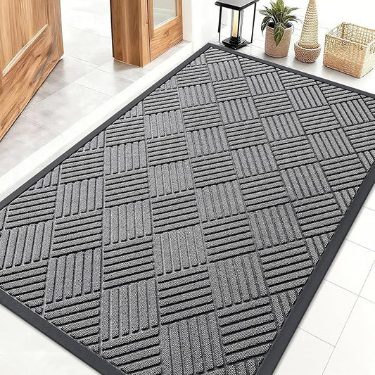 OLANLY Front Door Mat Outside Entrance 47x32, Absorbent, Heavy Duty Sturdy Natural Rubber Doormat Indoor Outdoor, Stain and Fade Resistant, Non-Slip Low Profile Floor Mat for Entryway, Grey Diamond