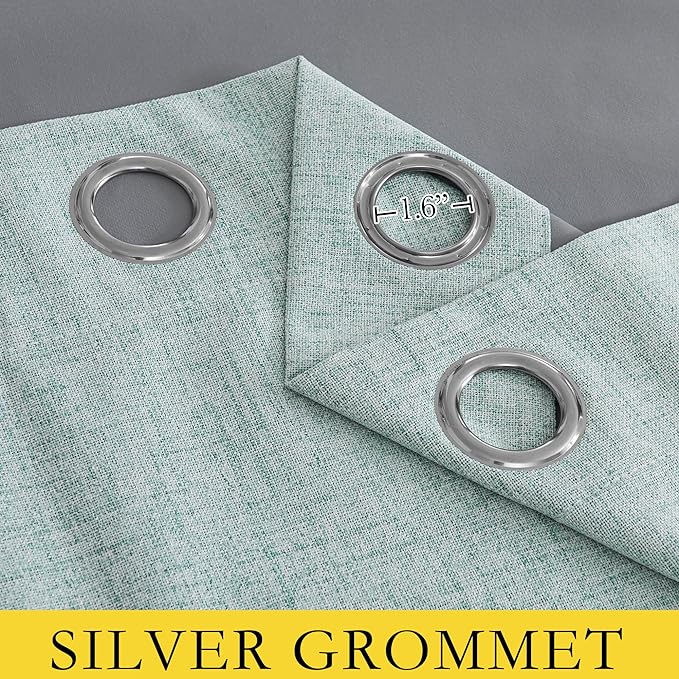 NICETOWN 100% Absolutely Blackout Linen Curtains with Thermal Insulated Liner, Seafoam Green, 62" Wide, 120" Length Energy Saving Curtains for Living Room 2 Panels Set, Vertical Blinds