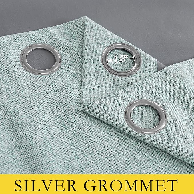 NICETOWN 100% Absolutely Blackout Linen Curtains with Thermal Insulated Grey Liner, Seafoam Green, 52 inches Wide, 63 inches Length Energy Saving Curtains for Bedroom 2 Panels Set, Vertical Blinds