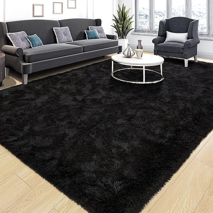 Tepook Area Rugs 8x10 for Living Room, Super Soft Fluffy Rugs for Bedroom, Modern Shaggy Rug Fuzzy Carpets for Kids, Plush Indoor Nursery Home Decor Rug with Non-Slip Bottom, Black