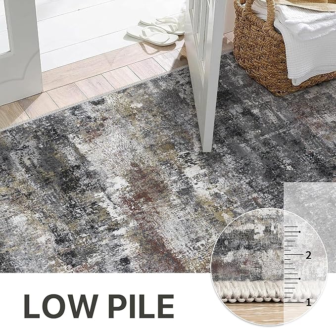 BEIMO Area Rugs 10x14 for Living Room Bedroom, Modern Abstract Machine Washable Large Dark Gray Rug, Soft Low Pile Floor Carpet with Non Slip Backing for Dining Room