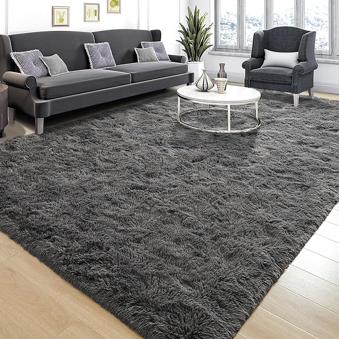 Tepook Soft Fluffy Rugs for Bedroom, 4x6 Area Rug for Living Room, Modern Shaggy Room Rug for Kids Boys Girls, Plush Throw Rugs Indoor Nursery Home Decor Rug with Non-Slip Bottom, Dark Grey
