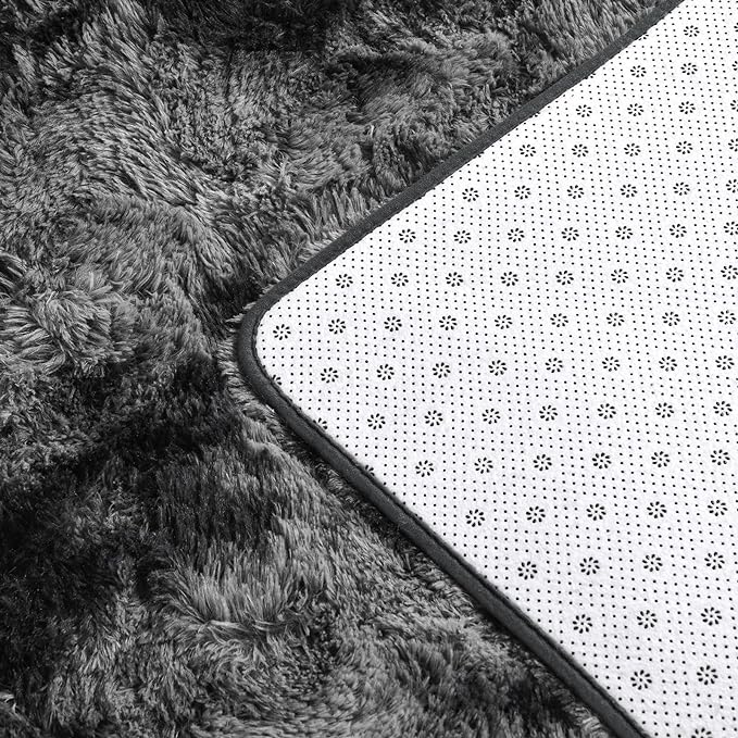 Deerhoo Large Shag Area Rugs 8 x 10, Tie-Dyed Plush Fuzzy Rugs for Living Room, Ultra Soft Fluffy Furry Rug for Bedroom, Indoor Carpet Nursery Rugs for Kids Room Home Decor, Dark Grey