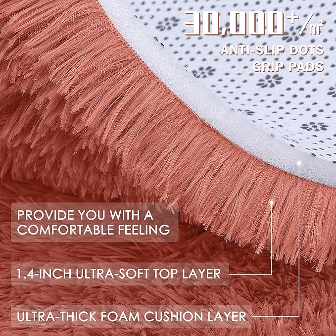 OLANLY 6x9 Machine Washable Large Area Rugs for Living Room, Bedroom, Soft Fluffy Shaggy Bedside Rug, Indoor Floor Carpet for Kids Girls and Boys, Dorms, Nursery, Home Decor Aesthetic, Rust Red