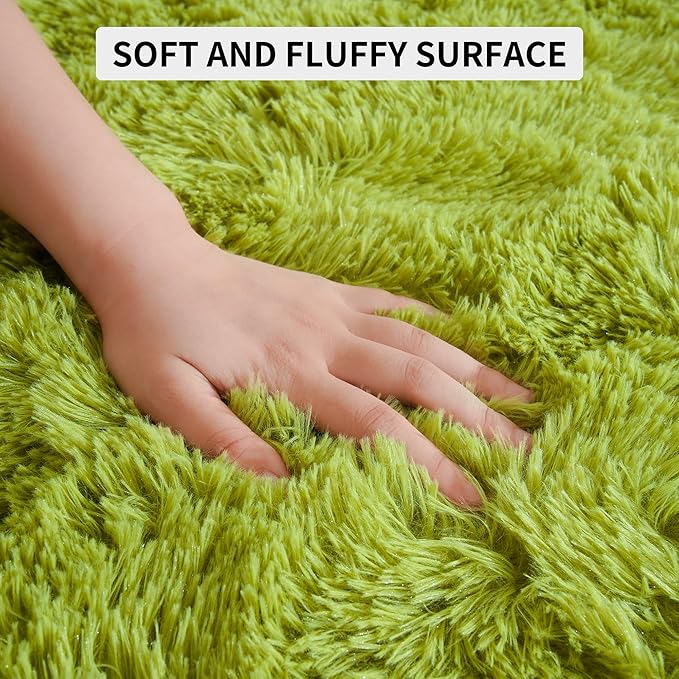 Tepook Super Soft Fluffy Rug for Bedroom, Modern Shaggy Fuzzy Kids Rugs for Living Room, Plush Indoor Nursery Home Decor Dorm Carpet with Non-Slip Bottom, Grass Green, 4 X 6 Feet