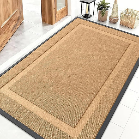 OLANLY Front Door Mat Indoor Outdoor Entrance, Waterproof All-Season, All-Weather Doormat, Sturdy Natural Rubber, Low Profile, Easy Clean Patio Porch Entryway Mat, 47x32, Butter Yellow