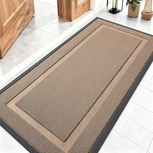 OLANLY Front Door Mat Indoor Outdoor Entrance, Waterproof All-Season, All-Weather Doormat, Sturdy Natural Rubber, Low Profile, Easy Clean Patio Porch Entryway Mat, 47x23, Mocha