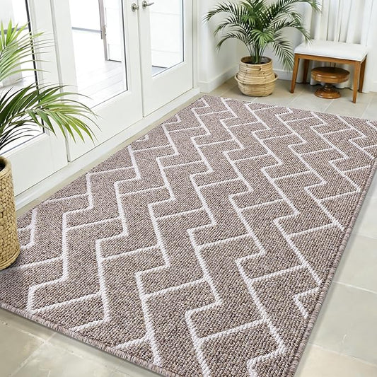 OLANLY Front Door Mat, Non-Slip Rubber Backing, Dirt Resistant and Absorbent, Washable, Easy to Clean Low-Profile Indoor Doormat for Back Door, Entryway, Inside Entrance, 59x35, Khaki