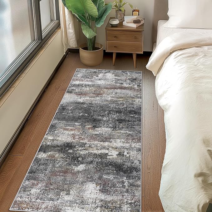 BEIMO Runner Rug for Hallway Kitchen 2x8 Machine Washable Runners Rug for Entryway, Dark Gray Soft Modern Abstract Throw Rugs, Floor Carpet with Non Slip Rubber Backing