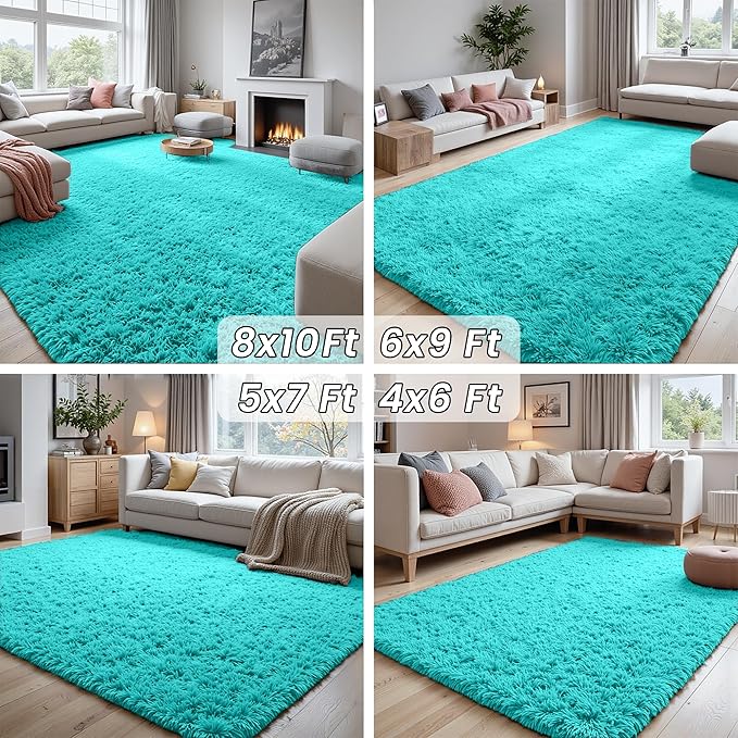 6x9 Area Rugs for Living Room Rug: Soft Fluffy Shag Teal Blue Rugs for Bedroom, Non-Slip Large Fuzzy Plush Rug Indoor Floor Carpet for Nursery Kids Boys Girls Room, Dorms, Playroom, Modern Home Decor