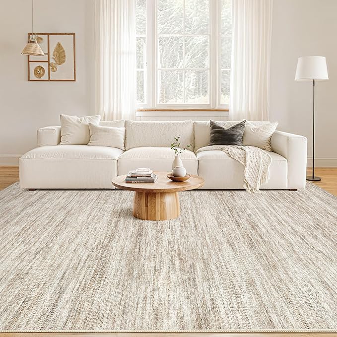 Nakagishi 6X9 Area Rugs Living Room: Washable Large Vintage Rug Neutral Non-Slip Soft Stain Resistant Indoor Carpet for Bedroom Nursery Dining Room Office Playroom - Brown-01