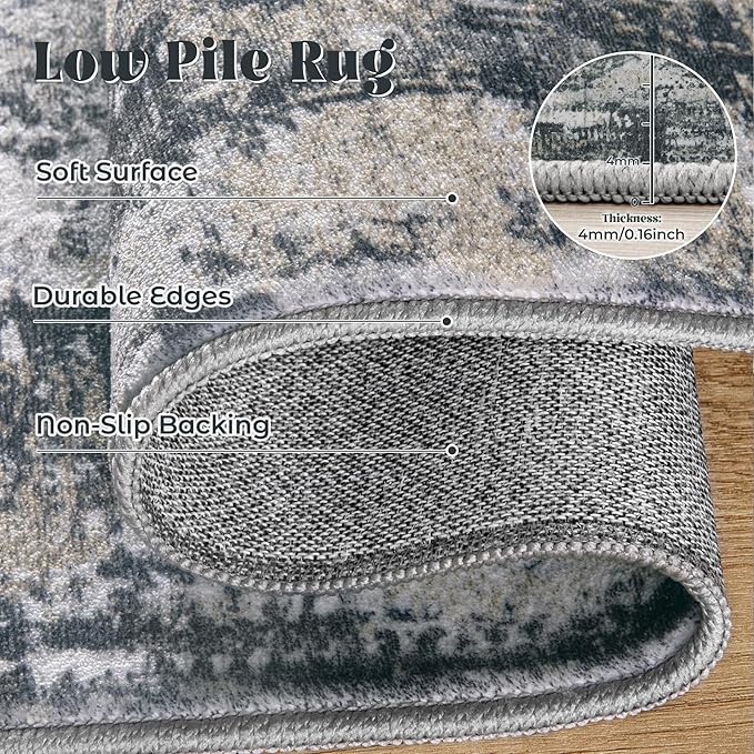 XLUEZ 6x9 Area Rugs for Living Room, Washable Modern Abstract Large Area Rug Neutral Soft Non Slip Kids Rug Stain Resistant Indoor Carpet for Bedroom Nursery Dining Room Playroom(BlackGreyGold,6'x9')