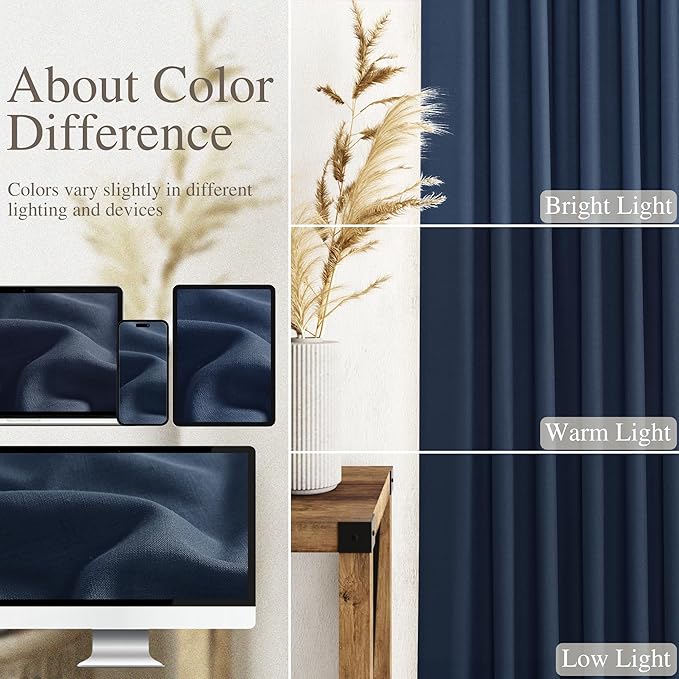 Denim Blue Linen Curtains 102 Inches Long Rod Pocket Back Tab Drapes 2 Panels Set for Living Room Sheer Light Filtering Semi Sheer Denim Blue Curtain 102 Length for Patio Sliding Glass Door 52x102