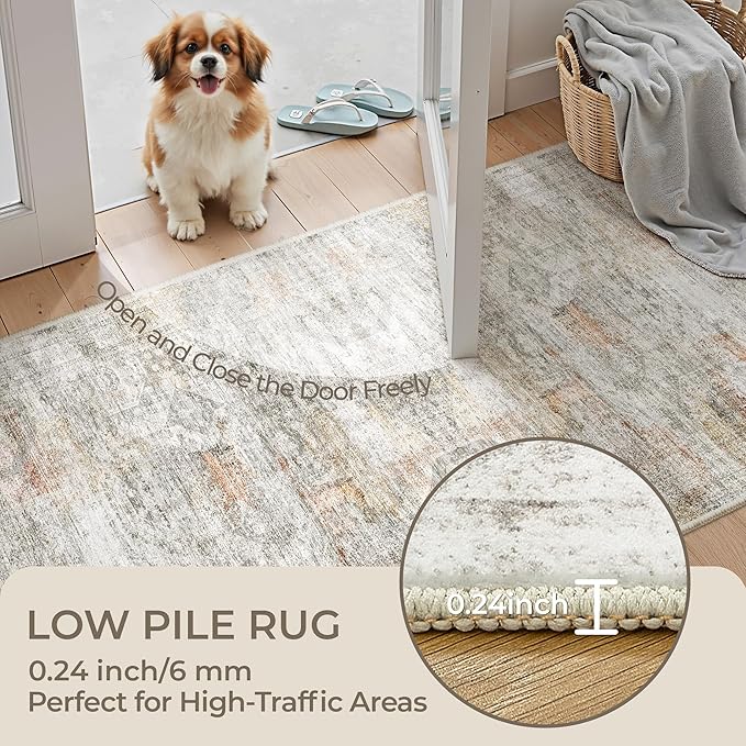 Washable Runner Rugs for Bedroom - 2x6 Runner Rug Non Slip, Ultra-Thin Entryway Runner, Soft Abstract Kitchen Runner for Hallway, Laundry, Bathroom, Indoor Door Mat(2'x6', Grey/Rust)