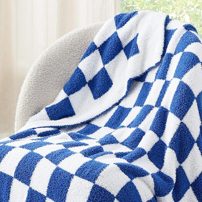Bedsure GentleSoft Checkered Throw Blanket for Couch - Super Soft Cozy & Warm Knit Navy Blue Blankets, Breathable, Lightweight & Fluffy Plaid Blanket for Bed, Sofa, Gifts for Women Men, 50x60 Inches