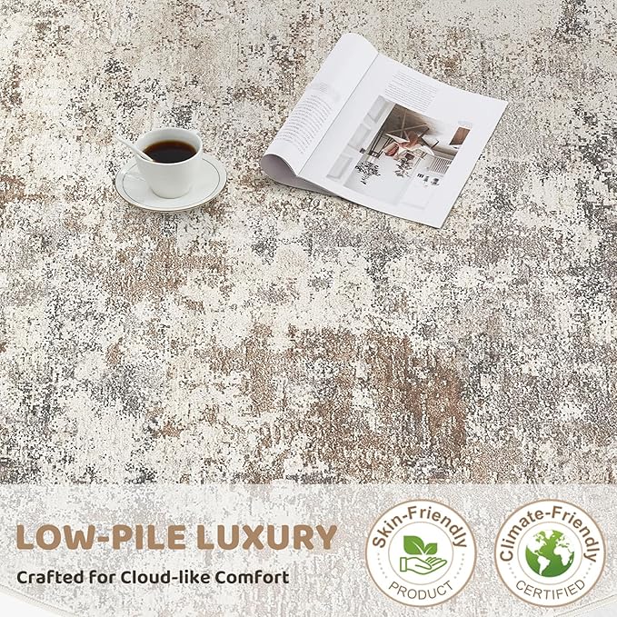 UERMEI 3X12 Washable Runner Rug for Hallway: Soft Neutral Modern Abstract Area Rug - Non-Slip Low Pile Long Throw Indoor Carpet for Kitchen Entryway Kitchen Bedroom Laundry- Brown Grey