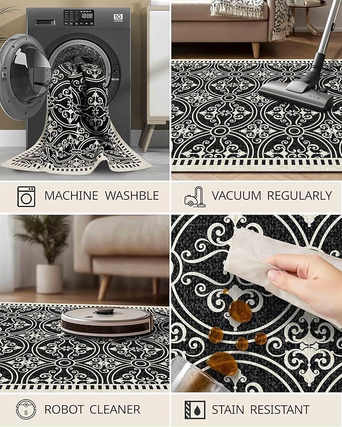 Latte&Fog 2x3 Entryway Rug, Small Modern Abstract Door Mat, Washable Kitchen Rug, Boho Non Slip Low Pile Carpet for Indoor Kitchen, Entry, Front Door and Bathroom