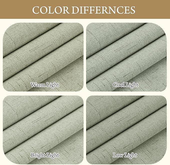 RYB HOME 100% Blackout Sage Green Linen Curtains, Light & Heat Blocking Thermal Privacy Protection Neutral Window Drapes for Living Room Bedroom, 52" W x 96" L, 2 Panels Set