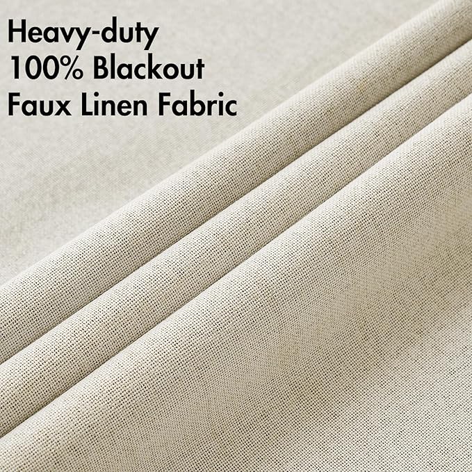 MIULEE 100% Blackout Linen Textured Curtains for Bedroom Solid Thermal Insulated Cream Grommet Room Darkening Curtains & Drapes Luxury Decor for Living Room Nursery 52 x 63 Inch (2 Panels)